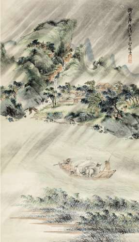 胡夔（清·道光） 1850年作 风雨行舟图 立轴 设色纸本