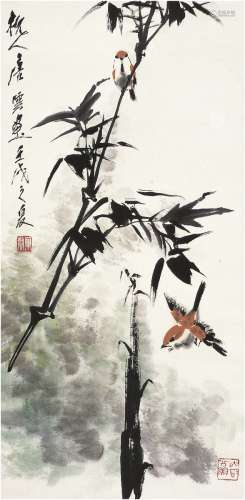 唐云（1910～1993） 1982年作 竹雀图 立轴 设色纸本