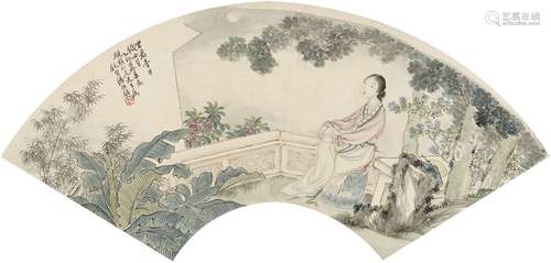 潘振镛（1852～1921） 1915年作 坐看牵牛织女星 扇页 设色纸本