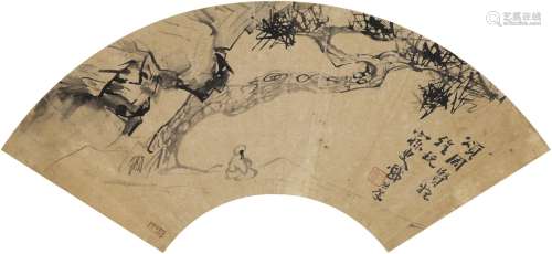 沈曾植（1850～1922） 松下高士图 扇页 水墨纸本