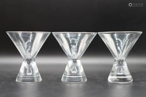 Set of (3) Steuben Tear drop Martini Glasses