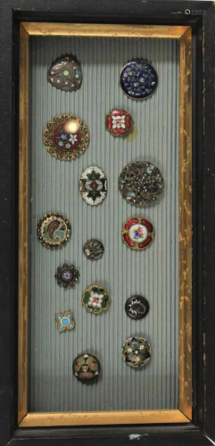 Framed Collection of Enameled Buttons