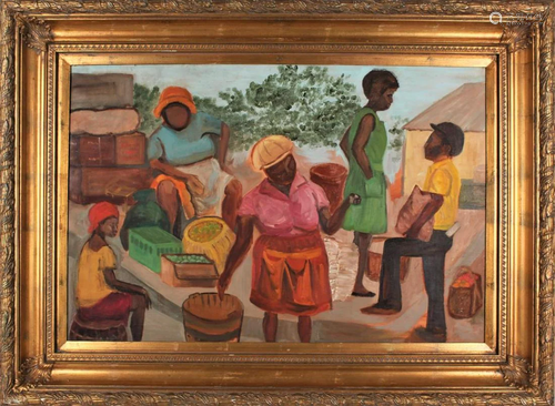 Haitian Market Scene Signed Mac Donald