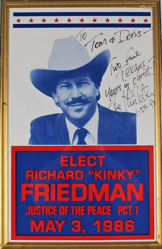 Signed Kinky Friedman 1986 Campaign Poster