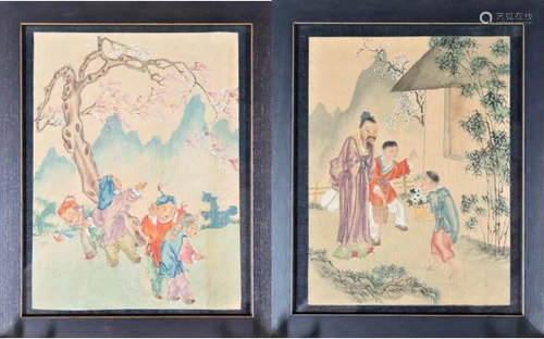 Pair of Chinese Watercolors on Silk