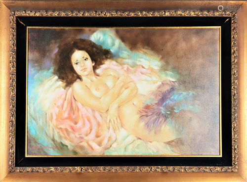 Reclining Nude, 20th c, Signed, Oil on Canvas