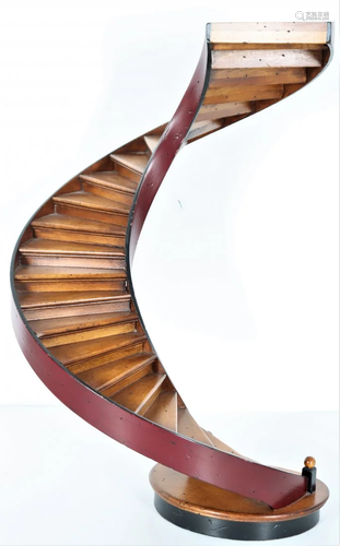 Cherry Wood Architectural Model of a Spiral Staircase