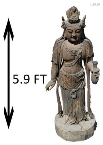 Life Size Chinese Carved Wood Quanyin