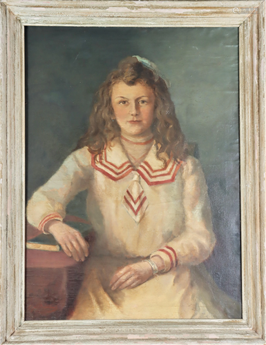 Portrait of Young Girl, Signed, Oil on Canvas