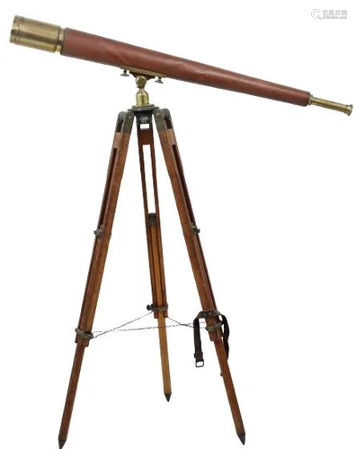 20th C Brass & Wood Telescope on Stand