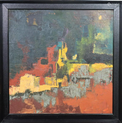 Mid-Century Modern Abstract Oil on Canvas, Signed