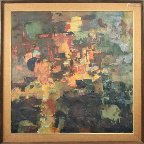 Mid-Century Modern Abstract Oil on Canvas, Signed