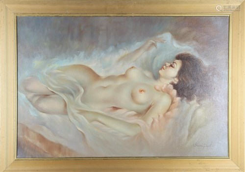 Reclining Nude, Signed, Oil on Canvas