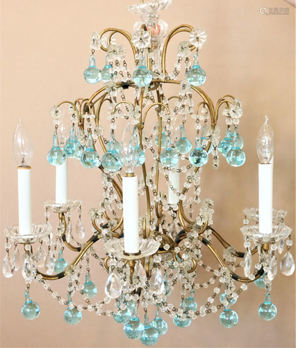 Rare Italian Chandelier, Opalescent Drops