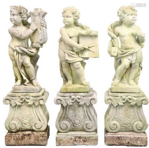 Outdoor Concrete Cherub Statues w Bases