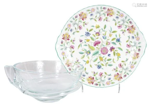 Minton Floral Plate & Glass Bowl