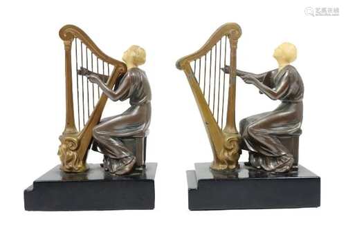 Pair of Metal & Onyx Harpist Bookends