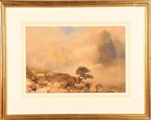 Western Landscape Mountains & Tree, Watercolor