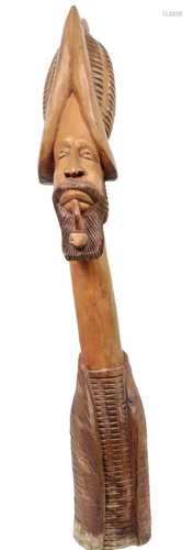 Tall Haitian Carved Wooden Figural Sculpture