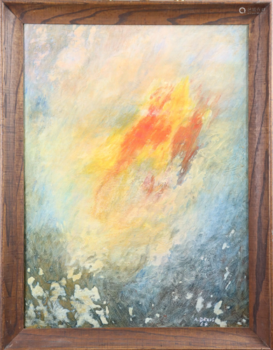 Signed Abstract Oil on Canvas Board