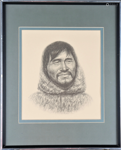 Portrait of an Inuit Man, Signed Lithograph