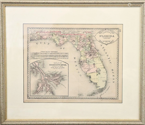 Hand Colored Lithograph Map, Florida