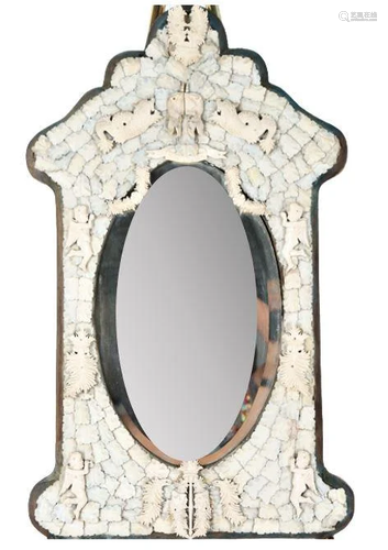 European Carved Bone Mirror