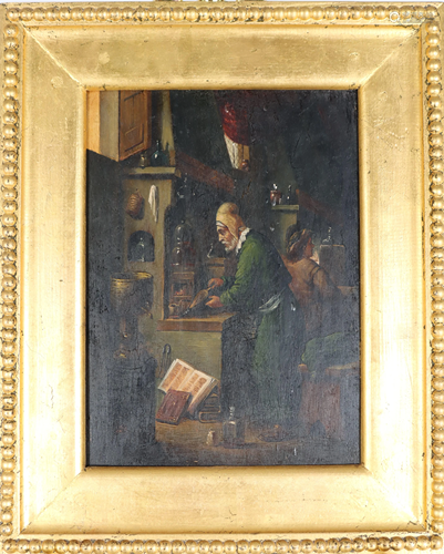 19th C. European Interior Oil on Board