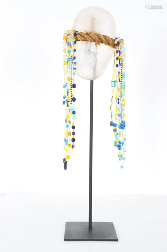 Contemporary Glass Face Sculpture/Beaded Headdress