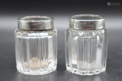 Pair English Hallmarked Sterling Silver Inkwells