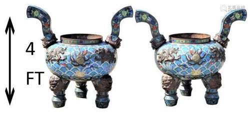 Palace Sized Chinese Cloisonne & Jade Censors