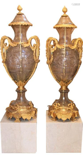 Monumental Czechoslovakia Dore Bronze/Crystal Urns