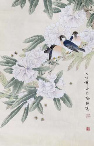 喻繼高 花鳥 設色紙本 鏡片