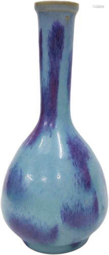 宋元 鈞窰靛青釉紫斑長頸瓶
