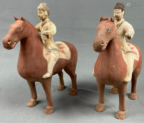 2 riders on horse, earthenware. Terracotta. Probably