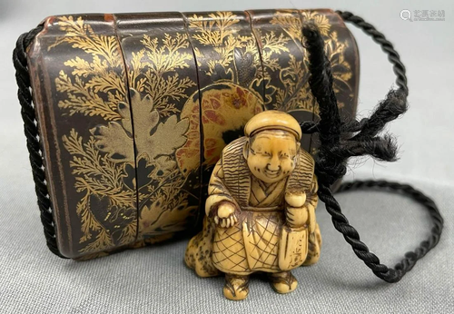 Netsuke with mark? signed? With original inro, lacquer