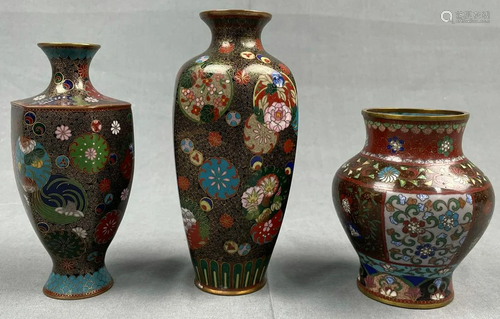 3 cloisonné vases. Probably Japan, China antique.