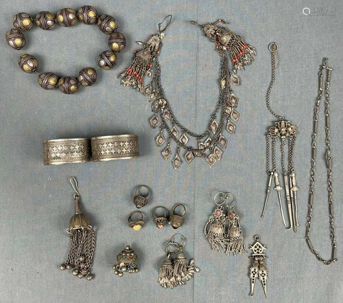 Jewelry collection. Partly silver and stones.