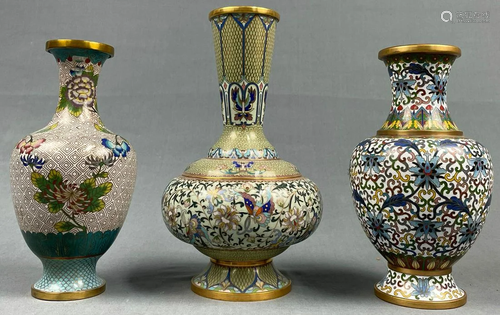 3 cloisonné vases. Probably Japan, China old.