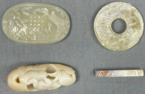 4 carvings. Probably China antique. Partly Jade?