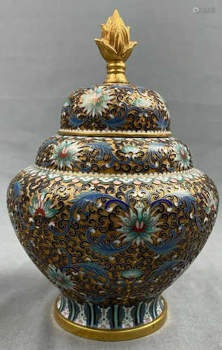 Cloisonné lidded vessel. Ginger pot? Probably