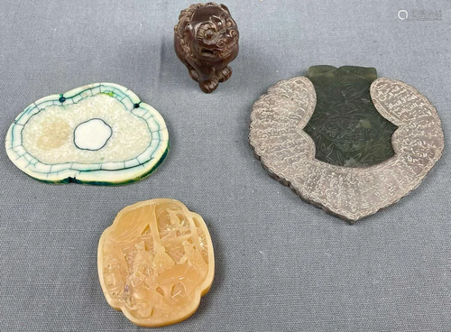 4 stone items, carveings. Probably China, Japan