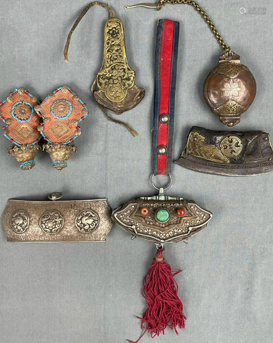 6 parts. Probably jewelry, ritual objects, Tibet, China