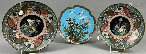 3 cloisonné plates. Probably Japan, China old.