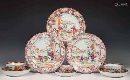 China, negen stuks famille rose porselein, 18e eeuw,