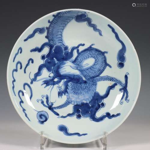 China, blauw-wit porseleinen bord, 19e eeuw,