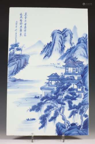 China, blauw-wit porseleinen tegel, 20e eeuw,