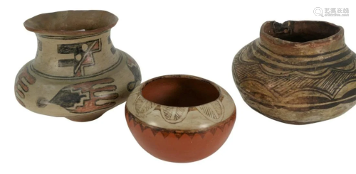 Group of Three Indian Pottery Bowls, to include one