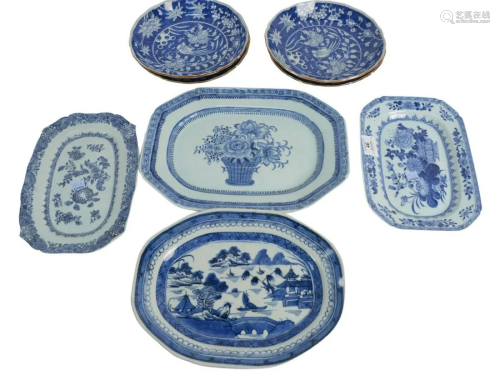 Eight Piece Group to include four Chinese blue and