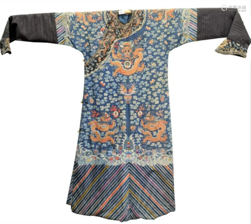 Chinese Embroidered Silk Dragon Robe depicting